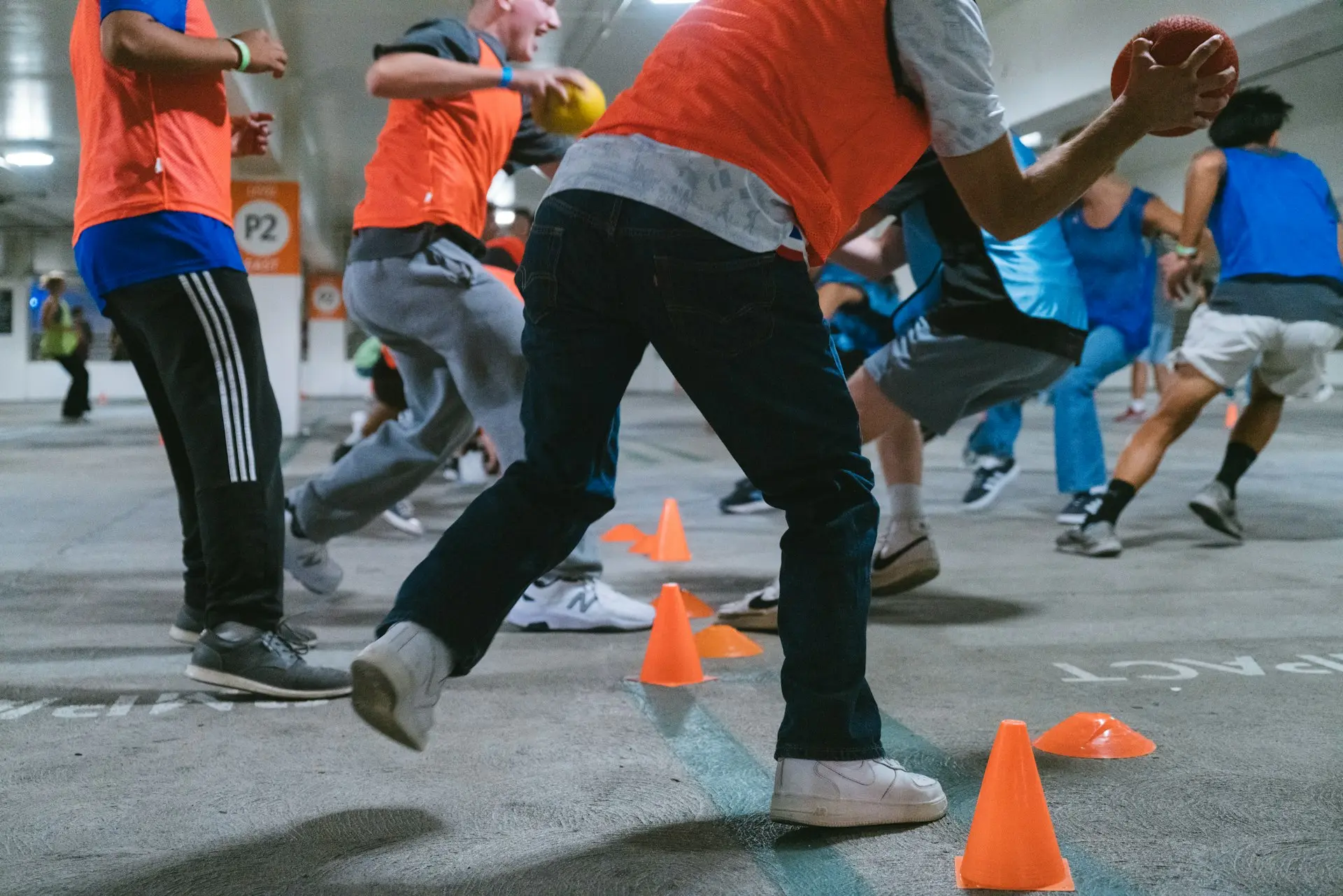 A group of young men playing a game of football